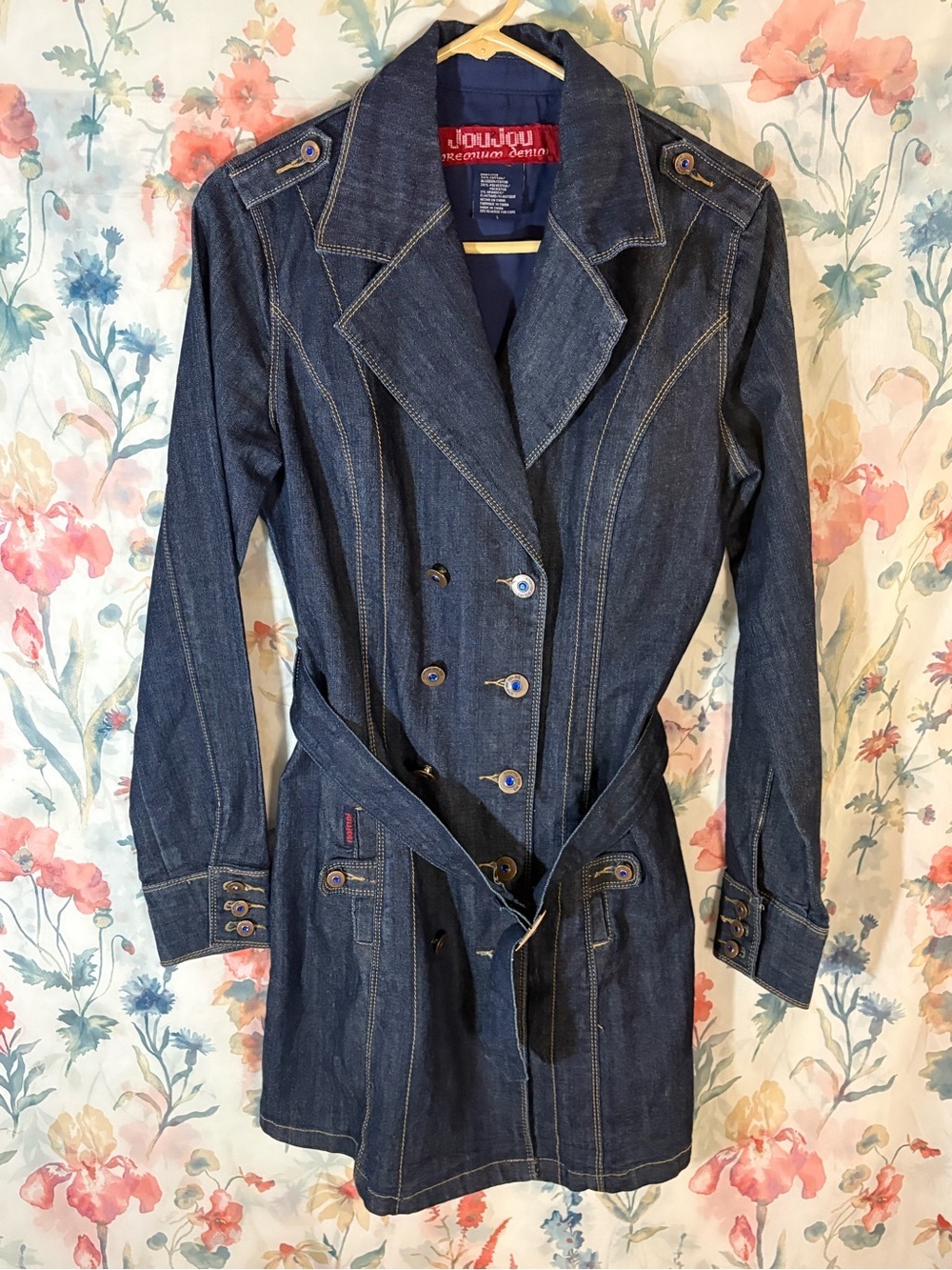 Jou Jou Dark Blue Denim Trench Coat with Belt
